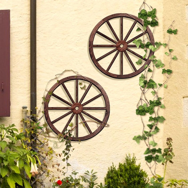 OYEFLY 2 Pcs Vintage Rustic Wagon Wheel Decor - Brown, 18 Inch - Image 5